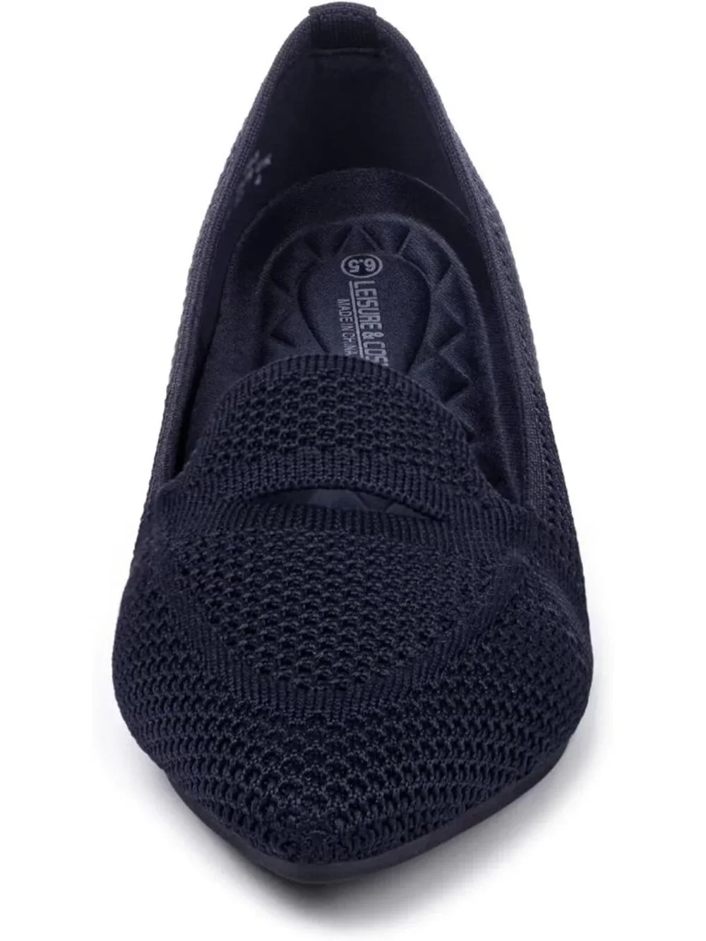 Women's Navy Blue Pointed Toe Penny Ballet Knit Mesh Slip On Flat Loafer Shoes